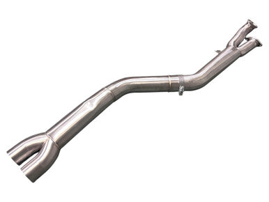 MAD BMW S58 4-inch Fat Boy single midpipe for M2 G87, showing the stainless steel exhaust component with welded joints and branding details.